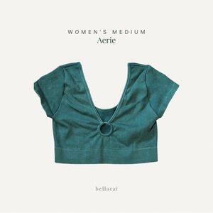 Aerie | Women's Ribbed Seamless Ring Front Top Green Longline Bralette Medium
